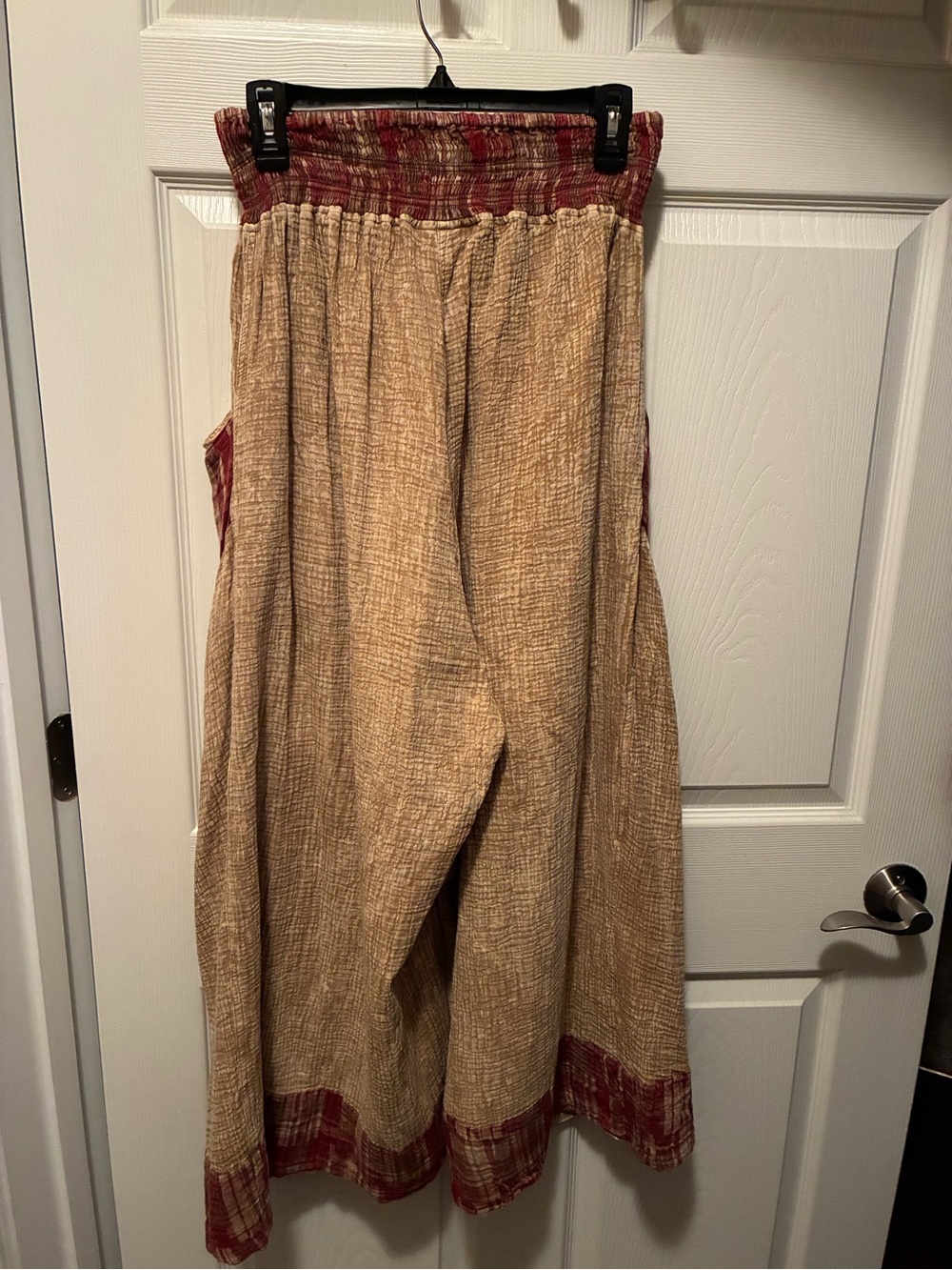 PAPER LACE Boho Wide-Leg Patchwork Pants in Tan and Red Plaid SMALL - Picture 3 of 7